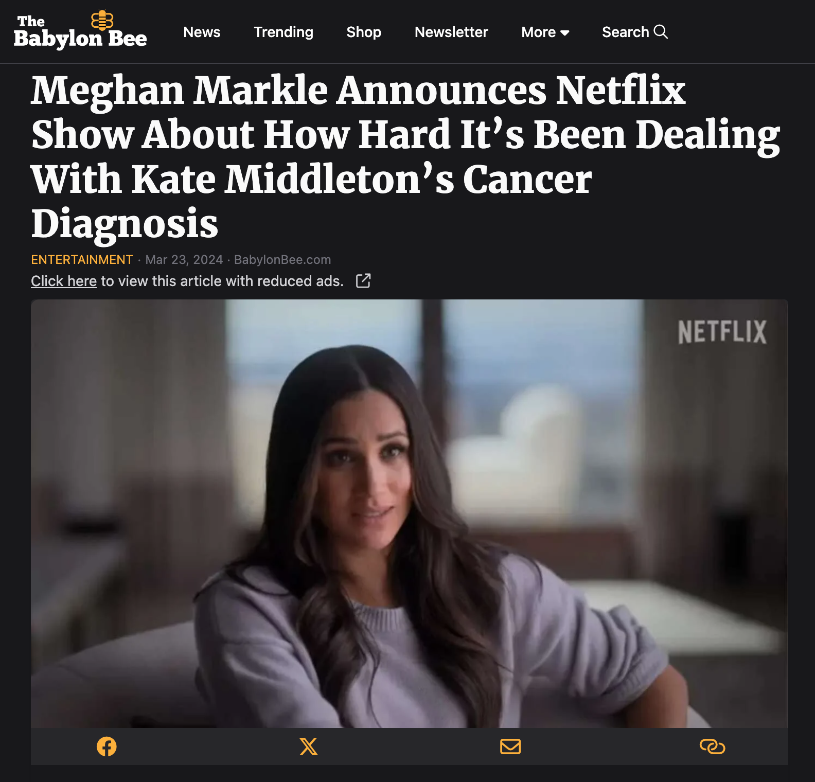 Meghan Markle - Babylon Bee and Princess Catherine cancer
