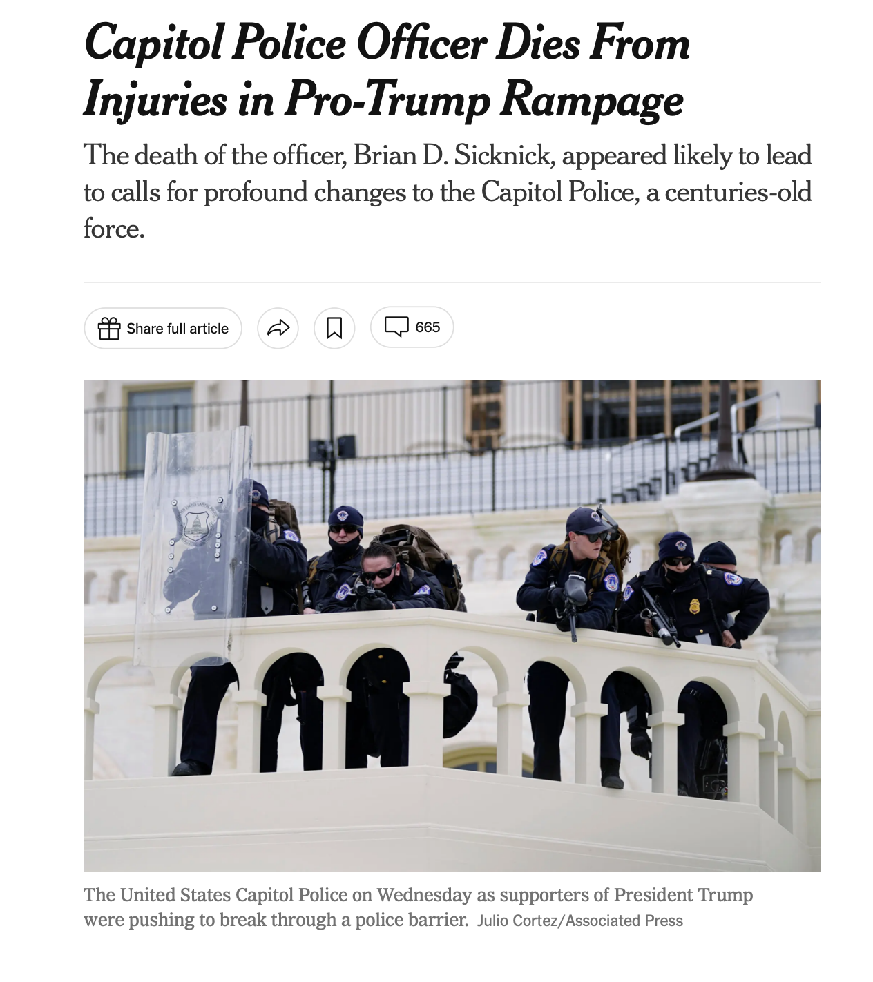 Brian Sicknick New York Times coverup - Gabrielle Bourne Media