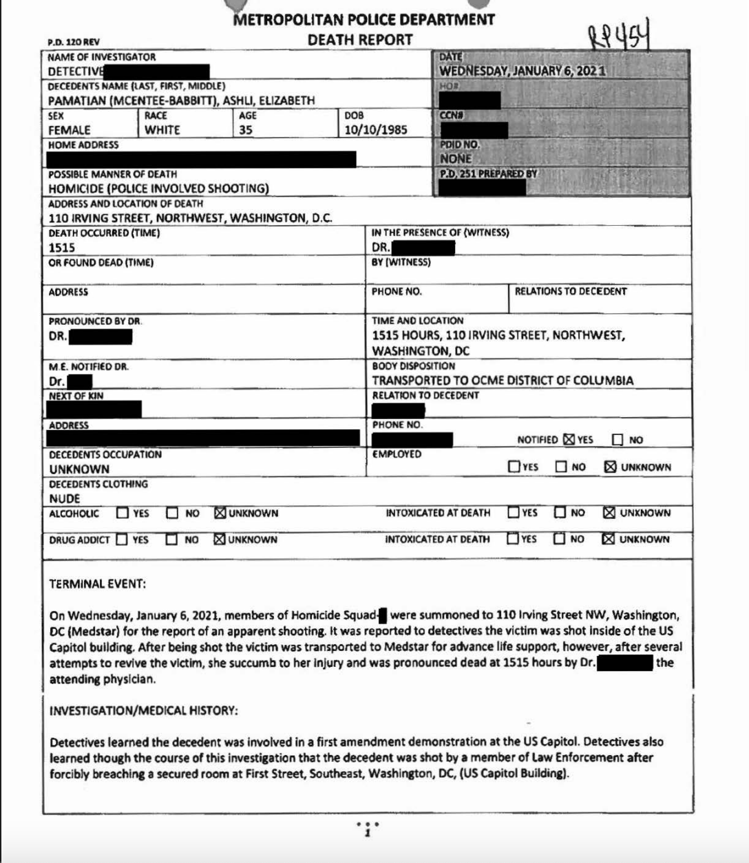 J6 Interim Report - Ashli Babbit Police Report - Gabrielle Bourne Media